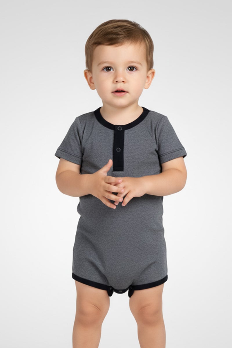 guppy Toddlers Boy Crew Neck Heather Short Sleeve Bodysuit, Dark Sapphire - Image 1